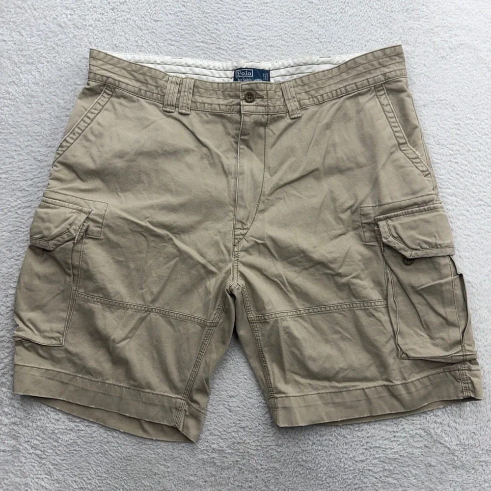 Polo Ralph Lauren Mens Khaki Tan Cotton Cargo Shorts Size 42 Classic Fit